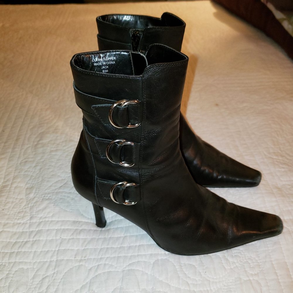 Valerie Stevens Black Leather Stiletto Booties